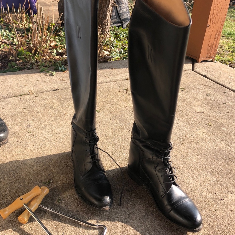 Black leather riding boots
